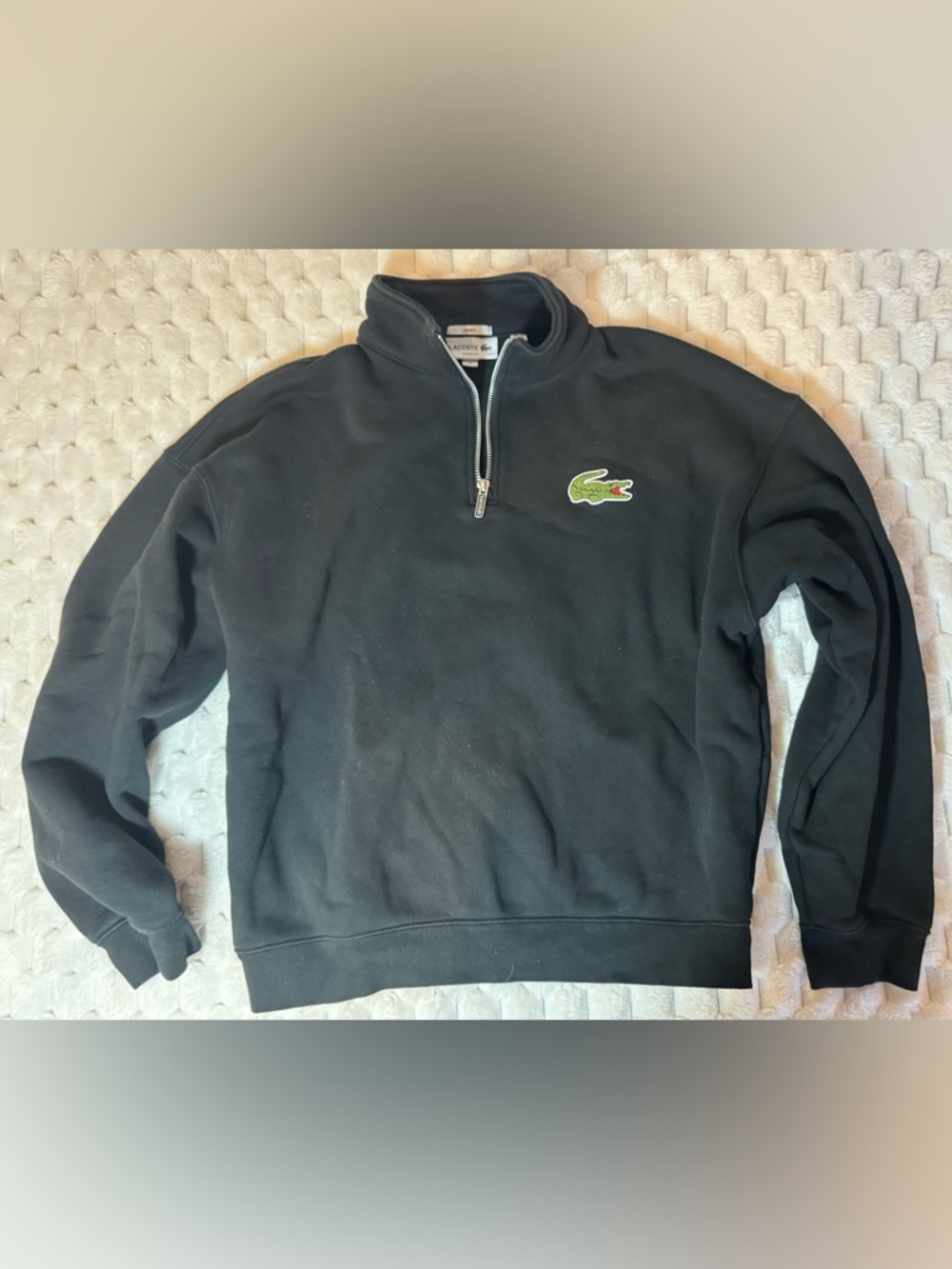 Lacoste Unisex Black Quarter-Zip Sweatshirt Size M with Croc Logo